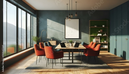 interior design of modern living room workspace sunlight window