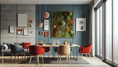 interior design of modern living room workspace