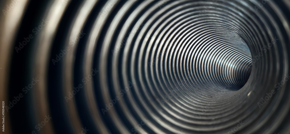 Obraz premium Corrugated tunnel. View from inside. The curved, illuminated interior of the pipeline.
