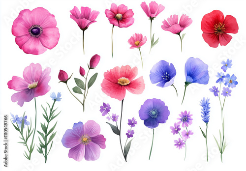 Wallpaper Mural Watercolor Flower, Painting on canvas, Illustration Torontodigital.ca