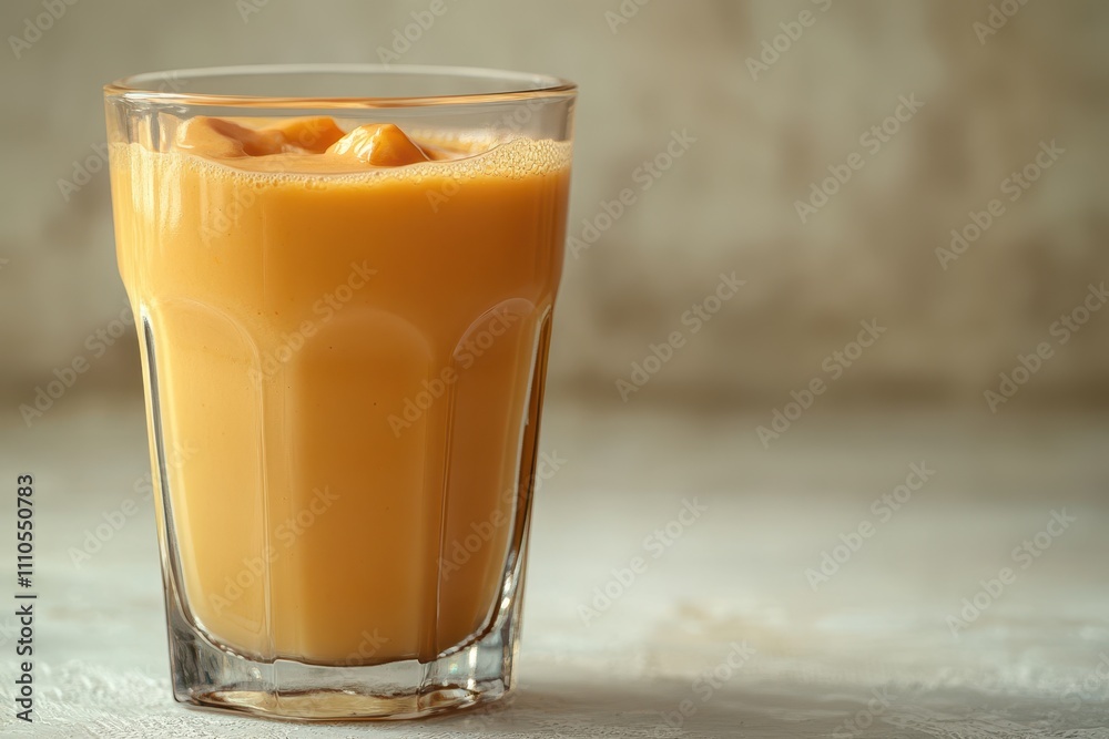 Freshly Made Smoothie in Clear Glass Against White Background Freshly Made Smoothie in Clear Glass Against White Background