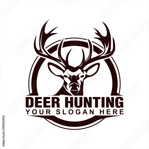 deer hunter logo vector illustration template vintage emblem design for club hunting activity