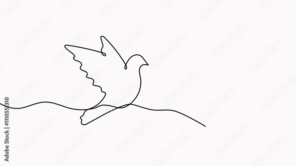 Flying couple doves continuous one line drawing animated video. Love and freedom bird symbol animation.
