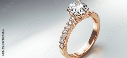 Wallpaper Mural Elegant diamond engagement ring, round cut center stone, rose gold band, sparkling side stones, luxurious design, copy space for text Torontodigital.ca