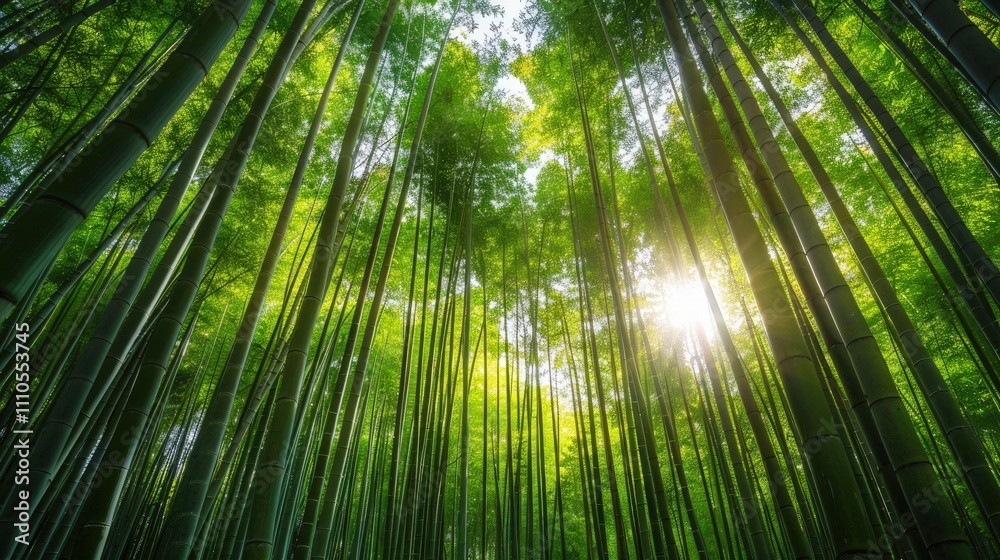 A dense bamboo forest with towering stalks and dappled sunlight filtering through the leaves A dense bamboo forest with towering stalks and dappled sunlight filtering through the leaves
