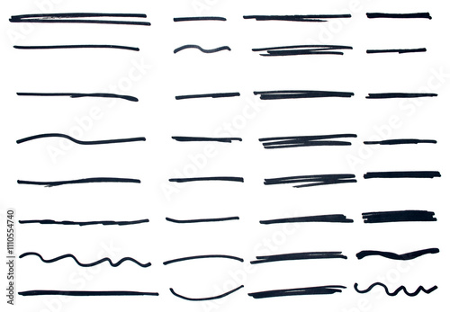 Set of hand drawn marker line design element, grunge strokes, doodle lines underline scribble