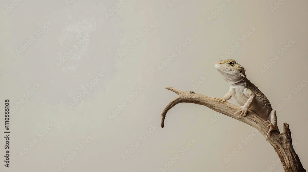 Lizard perched on a branch against a clean white background Lizard perched on a branch against a clean white background