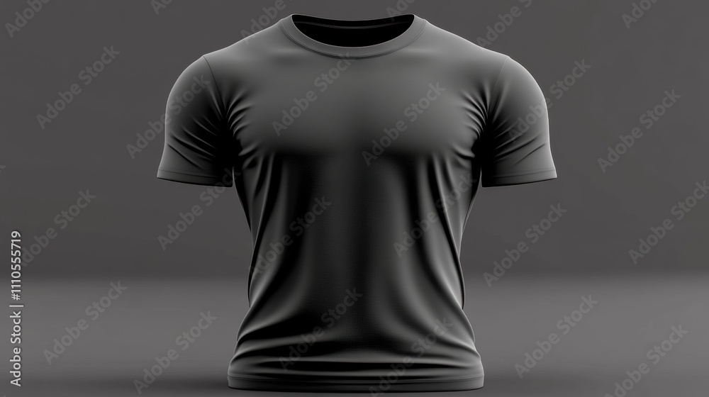 Black Short Sleeve T-Shirt on Gray Background with Soft Fabric Texture and Minimalistic Style for Apparel and Fashion Presentation