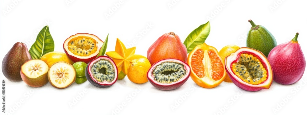 A selection of exotic fruits: passion fruit, guava, and starfruit A selection of exotic fruits: passion fruit, guava, and starfruit