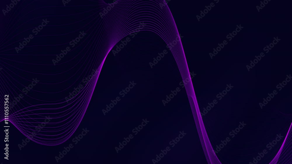 Purple wavy lines flow against dark background creating abstract design. Suitable for backgrounds, digital art, advertising, and modern designs.
