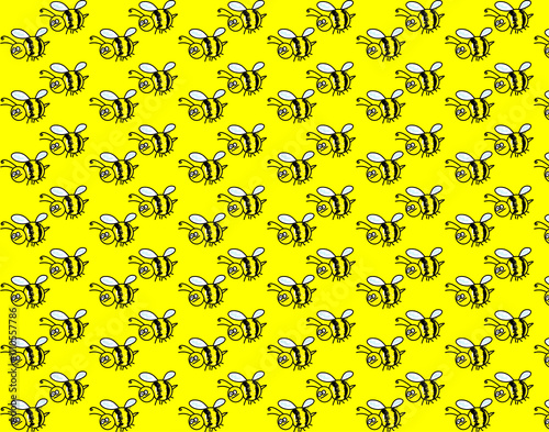 Seamless pattern with funny flying bees. Children vector illustration