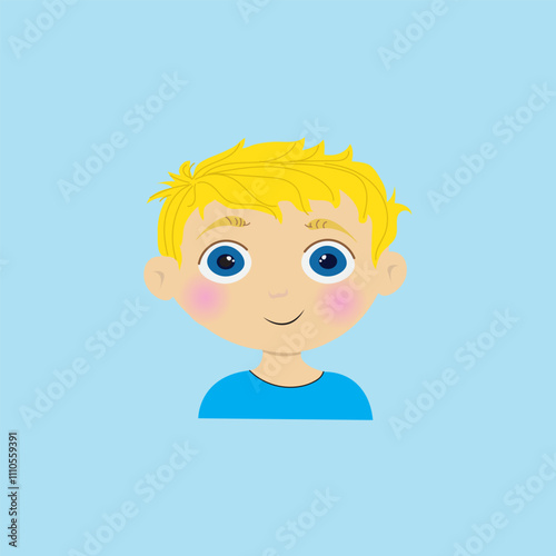 Boy with blond hair in a blue t-shirt