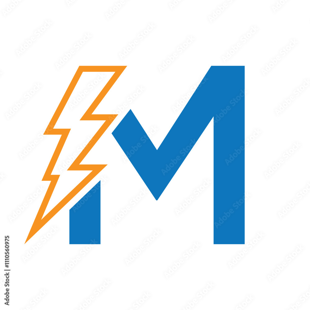 Letter M For Electric Logo Combination With Lightning Thunder Bolt Icon. Power Logo Design Letter M For Electric Logo Combination With Lightning Thunder Bolt Icon. Power Logo Design