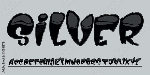 Alphabet letter set with glossy metal texture (chrome, steel, silver abstrack