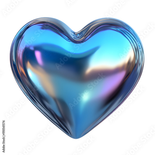 Gleaming metallic blue heart with shimmering reflections against a transparent backdrop, perfect for valentine's day or romantic designs