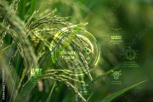 Smart Farm Innovation using AI technology to help farmers plan their crops, manage their livestock accurately, practice modern farming, and create sustainable agricultural innovations. photo