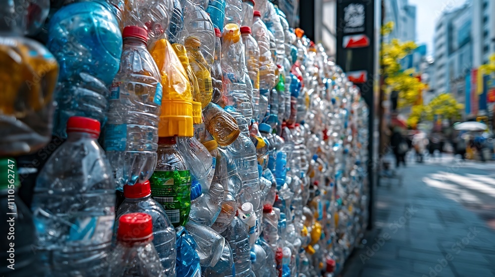 Fototapeta premium Digital Billboard Showcasing Recycled Plastic Bottles Journey to New Products