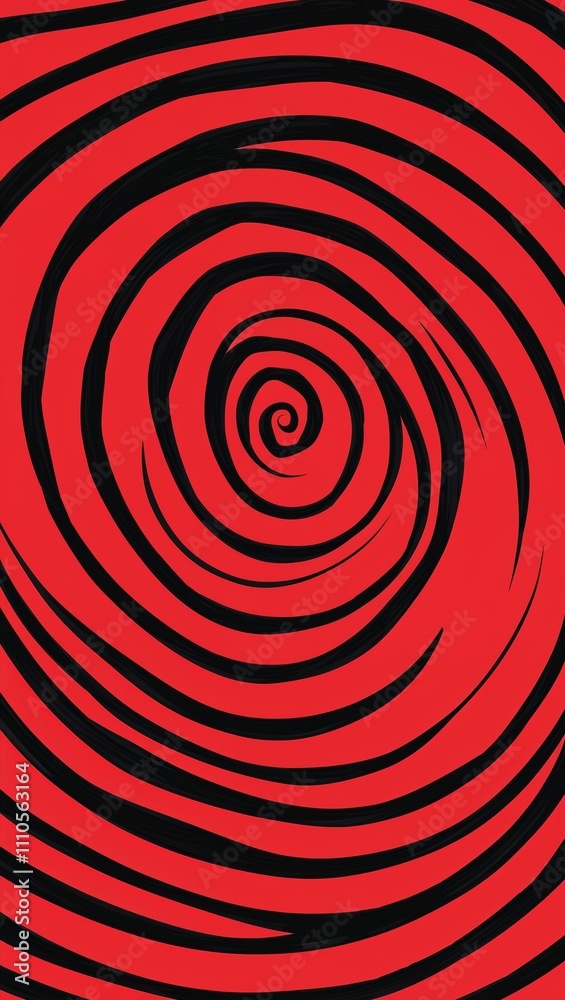 Black Spiral pattern hand drawn design on Red background illustration