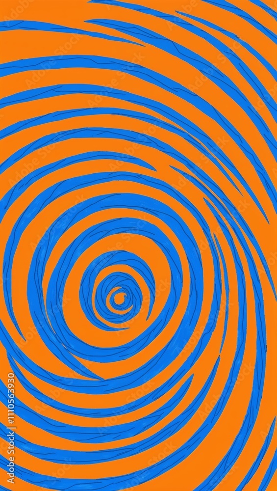 Blue Spiral pattern hand drawn design on Orange background illustration