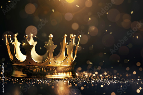 Fantastic king or queen crown from vivid gold material for coronation photo