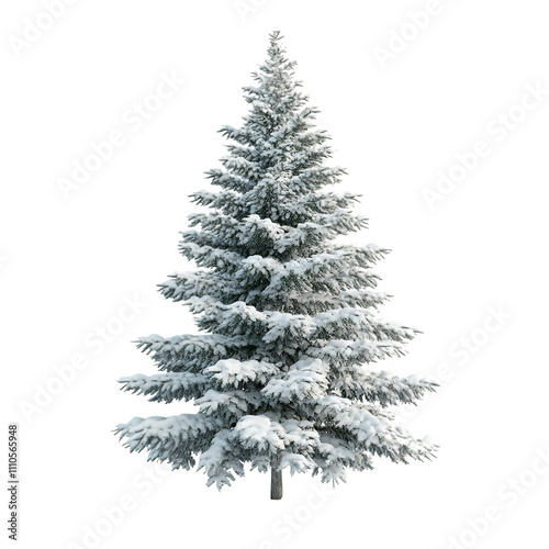 Fototapeta Naklejka Na Ścianę i Meble -  3d rendering of a snow-covered pine tree, ideal for winter holiday designs, with transparent background