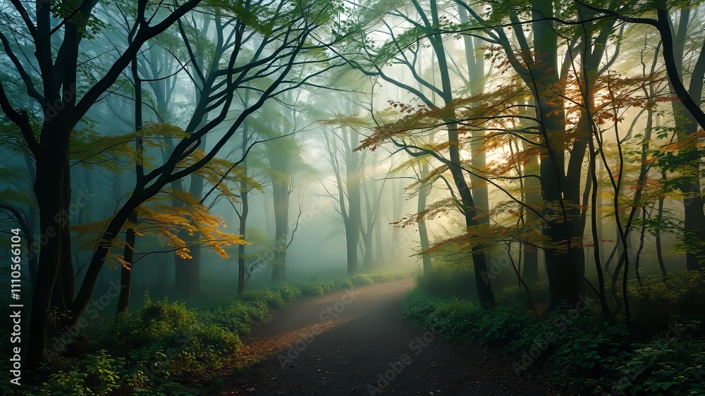Misty Forest Path - Serene Woodland Adventure Misty Forest Path - Serene Woodland Adventure
