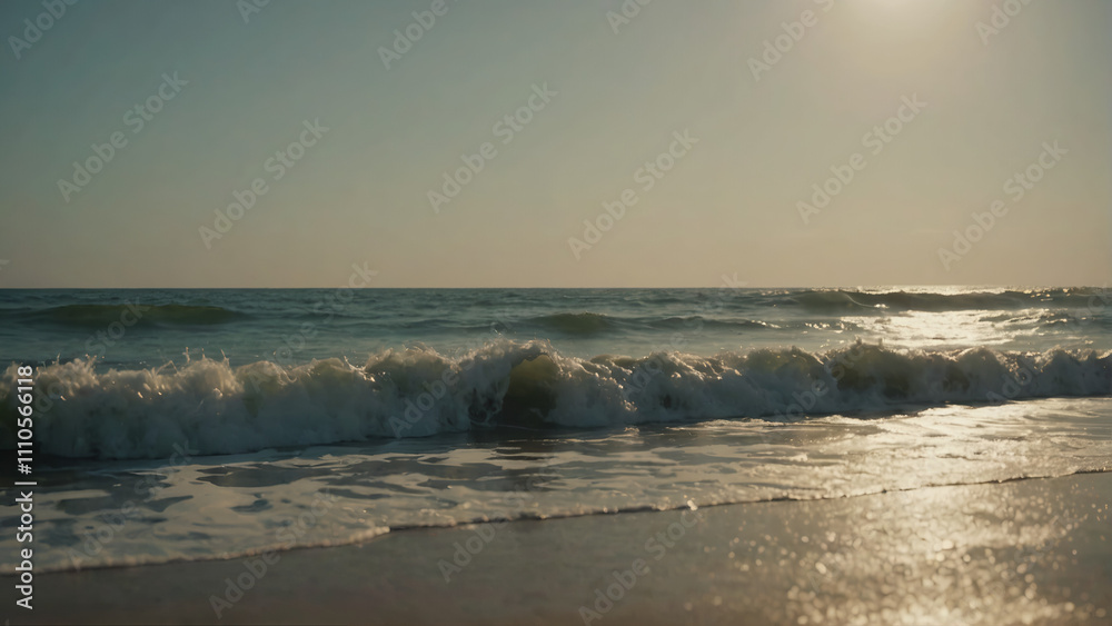 A serene beach scene with waves lapping at the shore A serene beach scene with waves lapping at the shore