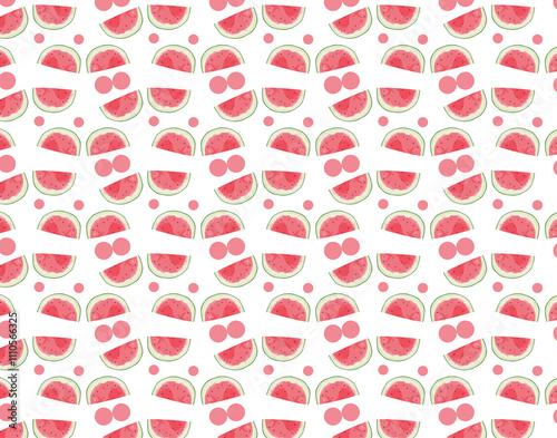Repeat pattern, watercolor illustration of a watermelon slices, sweet red juicy fruit, healthy and organic diet simple food pattern, symbol of summer