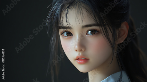 Stunning Portrait of a Young Woman with Dark Hair and Brown Eyes Digital Art