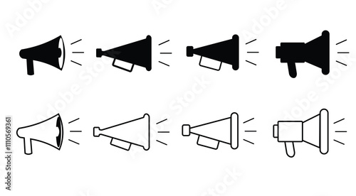 Megaphone set icons vector illustration. Megaphone, bullhorn line icon. Announcement vector trendy style illustration for web and app on white