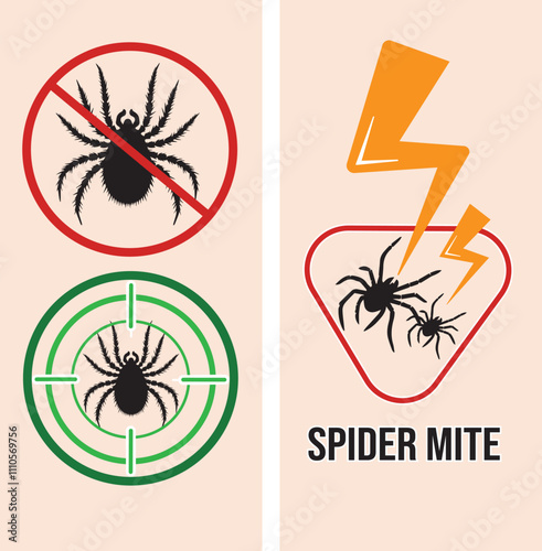 Spider mites icon silhouette. Red Target pesticide stop sign. insect repellent