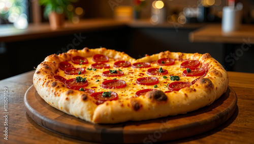 Wallpaper Mural Heart-Shaped Pizza with Cherry Tomatoes and Basil for Valentine’s Day Celebration on Wooden Board in Cozy Restaurant Setting – Romantic Italian Cuisine Presentation Torontodigital.ca