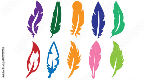 set of colored feathers