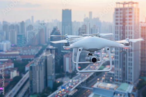 Drone flying in sky over beautiful nature during observation from top