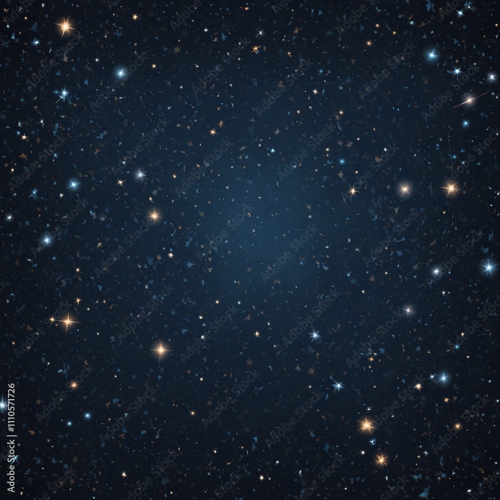 Fototapeta premium A charming vector space background featuring a cute, flat-style design with twinkling stars scattered across a serene outer space theme. 
