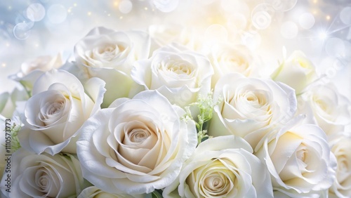 Stunning Close-Up of White Roses Bouquet on Soft White Background with Gentle Shadows Perfect for Weddings, Celebrations, and Romantic Events, Creating a Serene Floral Atmosphere