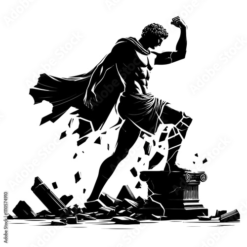 Broken statue black color vector 