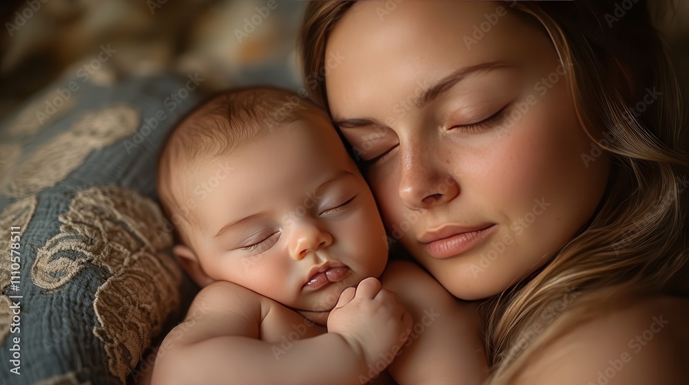 Serene Moment of Tender Connection Between Mother and Sleeping Baby Displaying Unconditional Love and Peaceful Bonding in Soft Natural Light Serene Moment of Tender Connection Between Mother and Sleeping Baby Displaying Unconditional Love and Peaceful Bonding in Soft Natural Light