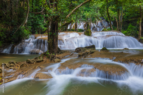  Pha Tad Waterfall, Beautiful waterfall in Kanchanaburi  province, ThaiLand.