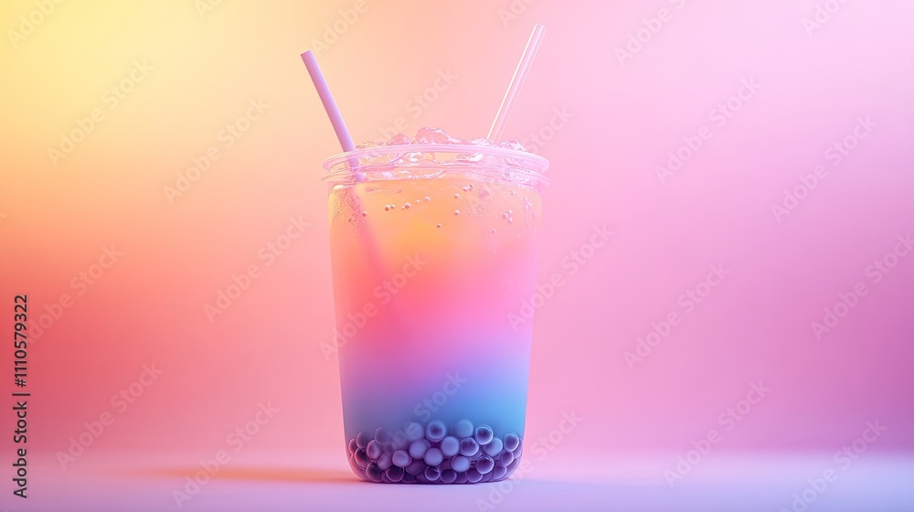 Pastel-colored bubble tea with tapioca pearls, a refreshing summer drink. Pastel-colored bubble tea with tapioca pearls, a refreshing summer drink.