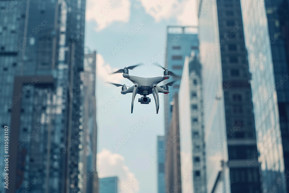 Drone flying in sky over beautiful nature during observation from top Drone flying in sky over beautiful nature during observation from top