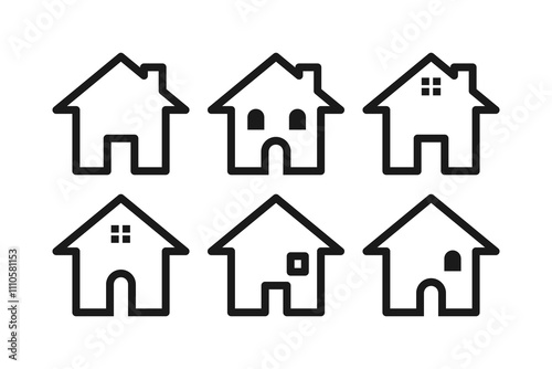 house icon line set - minimalist home and residential icons