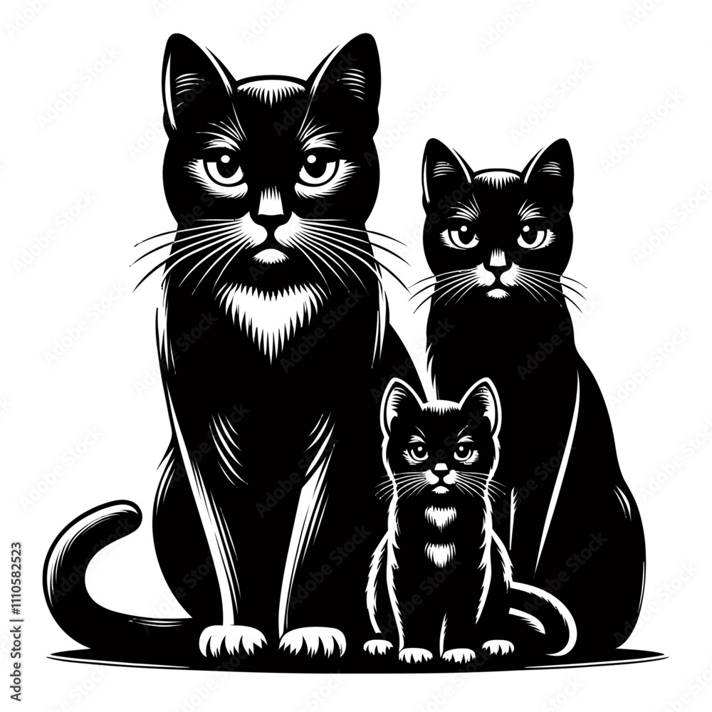 Obraz premium Cat with cat family silhouette vector 