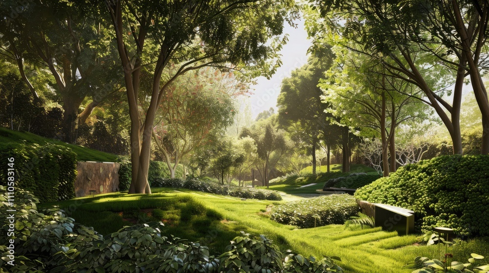 Tranquil Scene with a Secret Grove of Flourishing Green, Embracing Nature's Waste Recycling: A Display of the Ecosystem's Renewal. Tranquil Scene with a Secret Grove of Flourishing Green, Embracing Nature's Waste Recycling: A Display of the Ecosystem's Renewal.