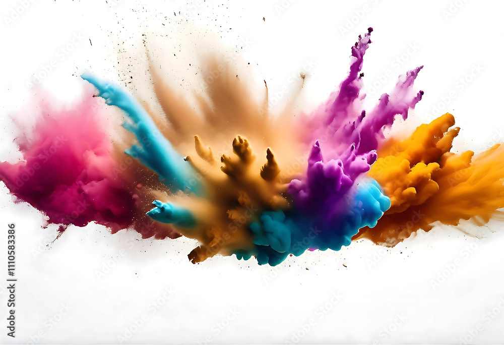 explosion powder with different colors splash isolated on white background explosion powder with different colors splash isolated on white background