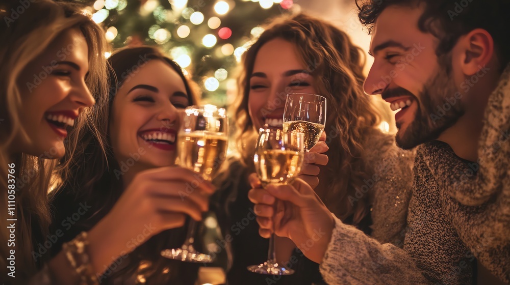 A group of friends toasting with champagne during a holiday celebration. A group of friends toasting with champagne during a holiday celebration.