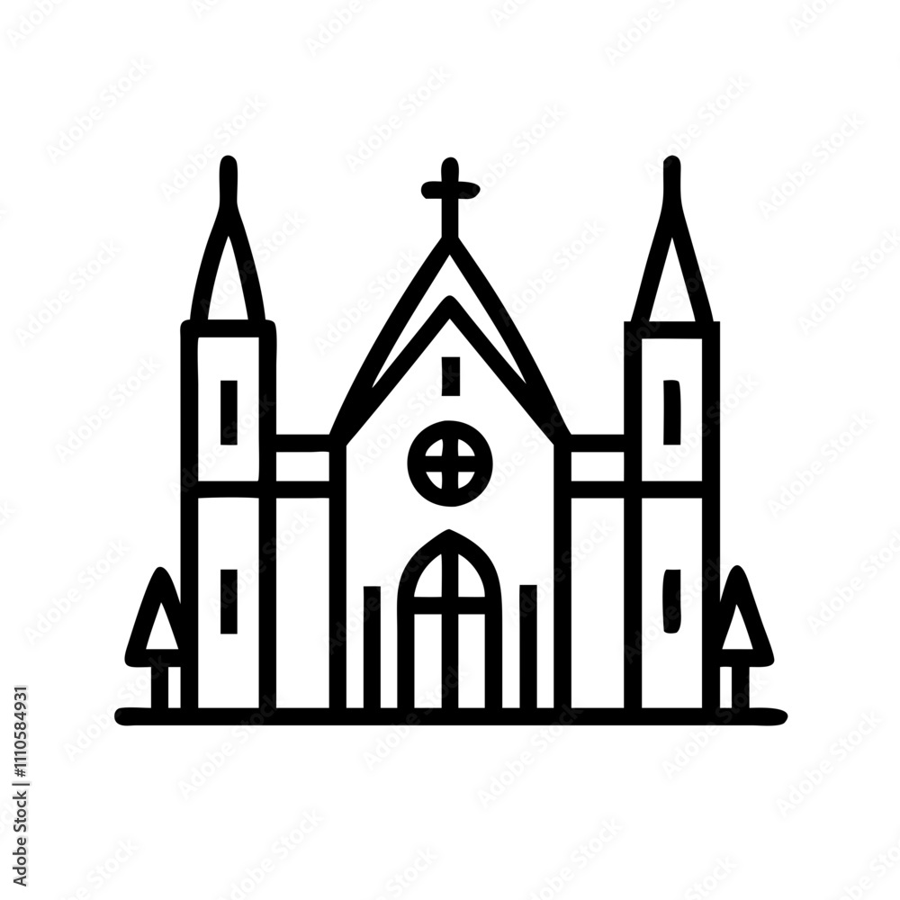 Fototapeta premium ector with a cross integrated into the church design, perfect for faith-based content.