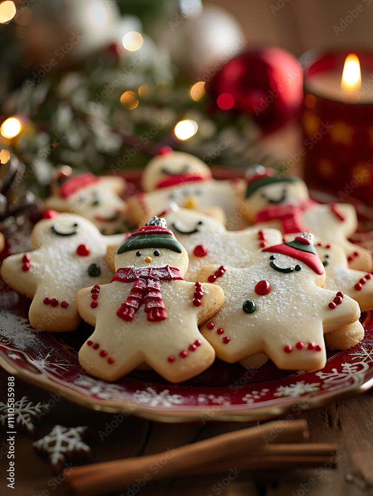 Delightful Christmas Cookies: A Festive Plate of Freshly Baked Gingerbread Treats Shaped as Jolly Snowmen for Holiday Celebrations Delightful Christmas Cookies: A Festive Plate of Freshly Baked Gingerbread Treats Shaped as Jolly Snowmen for Holiday Celebrations