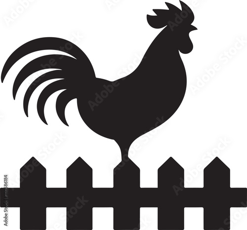 rooster on fence silhouette design vector art illustration