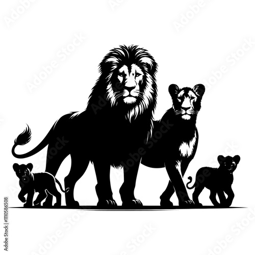 Lion with family silhouette vector 